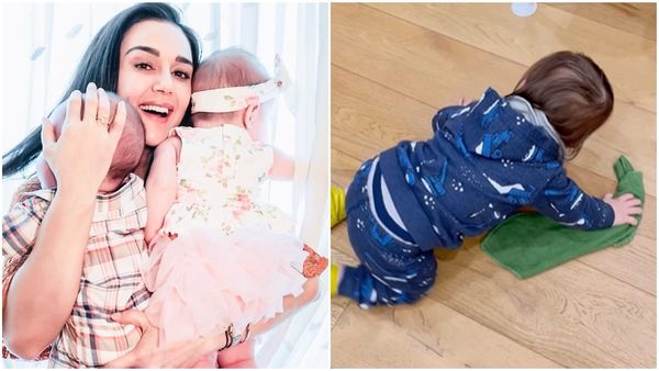 Preity Zinta के 2 साल के बेटे जय ने जमीन पर लेट-लेटकर लगाया पोछा, वीडियो देख फैंस ने लुटाया प्यार