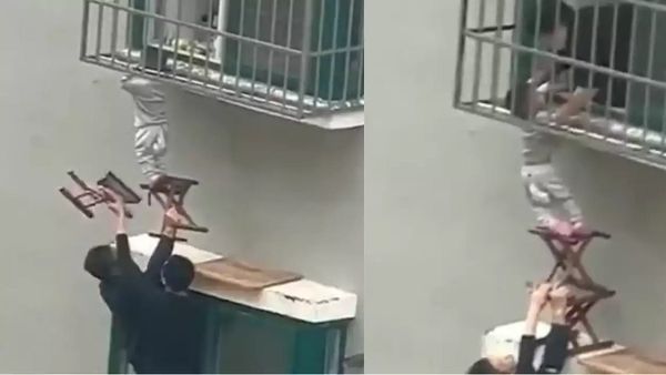 धड़कन बढ़ा लेने वाला Video, खिड़की की सलाखों से झूल रही थी बच्ची, फिर मसीहा बन दो शख्स ने ऐसे बचाई जान