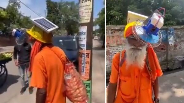 क्या आपने देखा साधु का हाईटेक जुगाड़? गर्मी की छुट्टी के लिए सिर पर फिट किया है पंखा