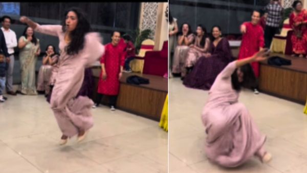 ये क्या! हील्स और साड़ी पहनकर पागलों की तरह नाचने लगी महिला, कई बार गिरी और फिर...