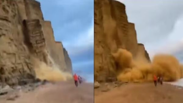 OMG! समुद्र तट पर घूम रहे थे लोग, अचानक गिरा चट्टान का टुकड़ा और फिर... कैमरे में कैद हुआ डरावना मंजर