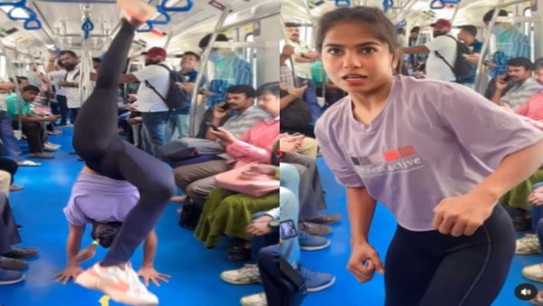WATCH: दिल्ली मेट्रो में अजीबोगरीब हरकत करती दिखी लड़की, देखते रह गए पास बैठे लोग