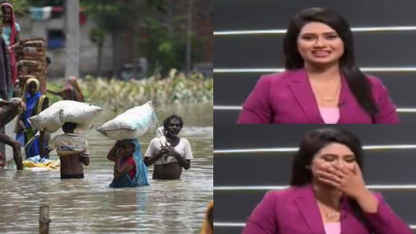 बाढ़ जैसे गंभीर मुद्दे पर बात करते हुए लाइव TV पर छूटी एंकर की हंसी, लोग बोले- इतनी खुशी किसलिए भाई!