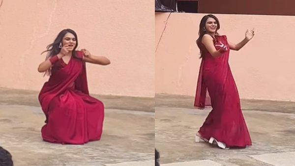 VIDEO: लाल साड़ी पहनकर 'छम्मक छल्लो' बनी महिला, अदाएं दिखाकर इंटरनेट पर लगा दी आग
