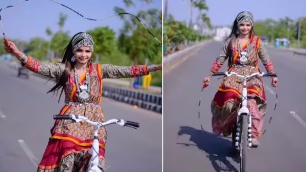 महिला ने साइकिल पर रस्सी लेकर बनाया कमाल का संतुलन, 30 लाख लोगों ने देखा VIDEO