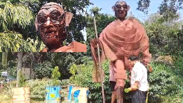 'कबाड़ से जुगाड़' फिर लाखों खर्च क्यों? महात्मा गांधी की अजीबोगरीब प्रतिमा पर बवाल, Viral हुईं तस्वीरें
