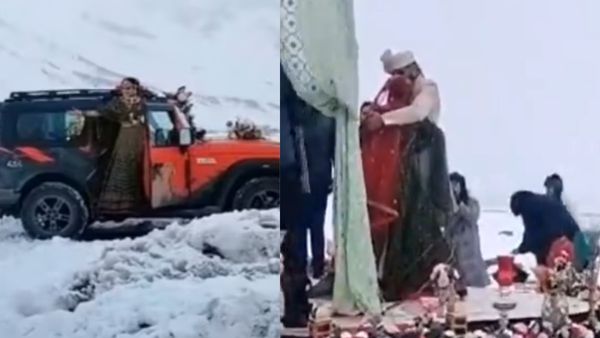 बर्फ से ढकी पहाड़ी पर पहुंचे ढेरों बाराती, कपल ने कंपकपाती ठंड में रचाई शादी, सामने आया VIDEO