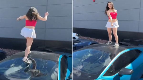 VIDEO: वायरल होने के लिए लेम्बोर्गिनी पर चढ़कर नाचने लगी लड़की, तोड़ दी करोड़ों की कार की विंडशील्ड