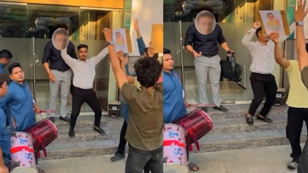 शख्स का कंपनी से ग्रांड फेयरवेल, फटी आंखों से देखता रह गया बॉस, ढोल की थाप पर जमकर लगे ठुमके