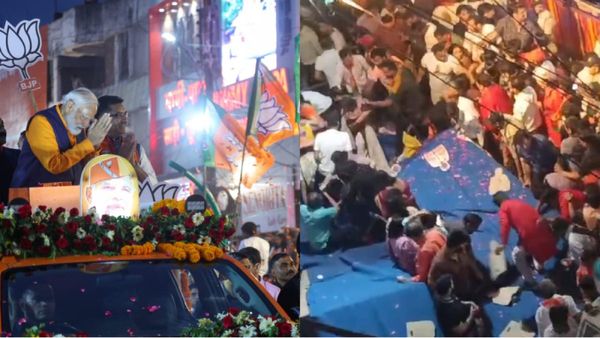 PM मोदी के मेगा रोड शो में उमड़ा जनसैलाब, भीड़ इतनी की भरभरा कर गिरा मंच, video