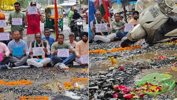 Indore News: कांग्रेस नेताओं ने पानी से भरे गड्ढों को दी श्रद्धांजलि, कुछ ऐसा है पूरा मामला