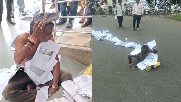 भ्रष्टाचार के सबूतों की माला पहनकर घसीटते हुए DM ऑफिस पहुंचा युवक, सिर पर चप्पल रखकर CM से लगाई गुहार