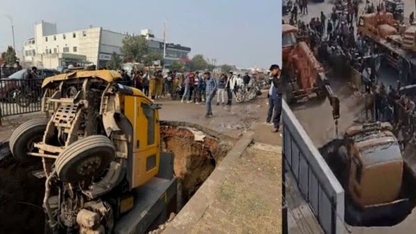 हाईवे पर दौड़ता 36,000 KG का डंपर अचानक जमीन में समा गया, वाहन छोड़कर भाग छूटे अन्‍य चालक, देखें VIDEO Video