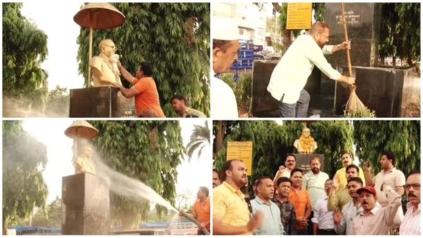 भोपाल में डॉ भीमराव आंबेडकर की जयंती पर भाजपा कार्यकर्ताओं ने की प्रतिमा की साफ-सफाई और मोमबत्ती प्रज्वलन