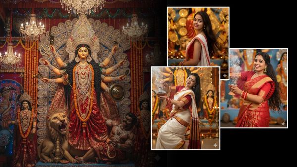 Gemini Prompt for Durga Puja: महाष्टमी पर लाल-पार साड़ी में बनाएं अपनी खूबसूरत तस्वीर,ये 12 प्रांप्ट हैं बेस्ट