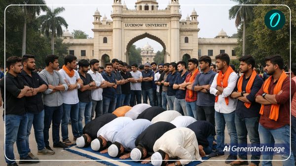 Lucknow University Protest: सियासत से इतर तस्वीर! लखनऊ में नमाज पढ़ते छात्रों के ढाल बने हिंदू छात्र