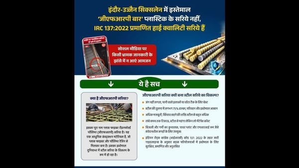 इंदौर-उज्जैन सिक्सलेन में प्लास्टिक नहीं, GFRP सरियों का हो रहा इस्तेमाल, अफवाहों पर विभाग ने दी सफाई