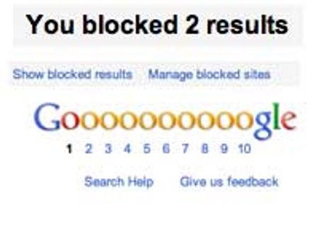 Google search: Users can block unwanted websites