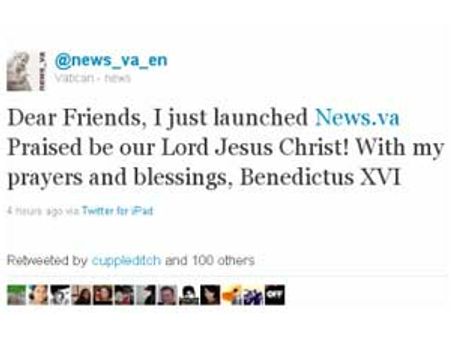 Pope tweets for the first time to launch Vatican website