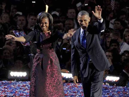 Barack Obama and supporters celebrate his re-election
