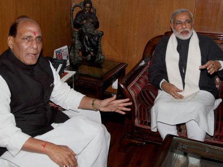 After power-packed speech in Rewari, Narendra Modi meets Rajnath Singh