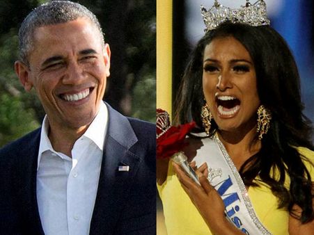 Miss America Nina Davuluri meets Barack Obama at the White House
