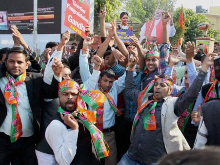 Pics: Backed by Modi, BJP celebrating for Raje's victory in Rajasthan