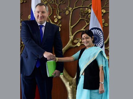 Sushma Swaraj holds talks with Russia Deputy PM Dmitry O Rogozin