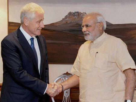 US Defence Secretary Chuck Hagel meets PM Narendra Modi