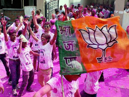 BJP workers celebrate party's thumping victory in Haryana, Maharashtra (Photos)