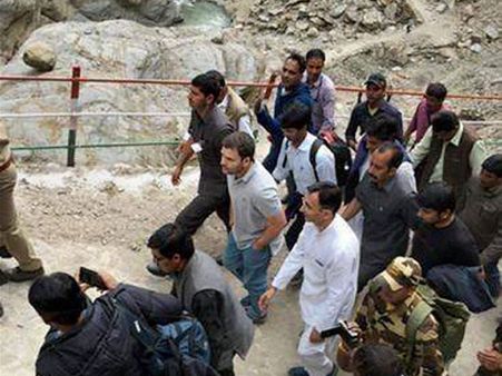 Rahul Gandhi treks to Kedarnath, pays respect to flood victims
