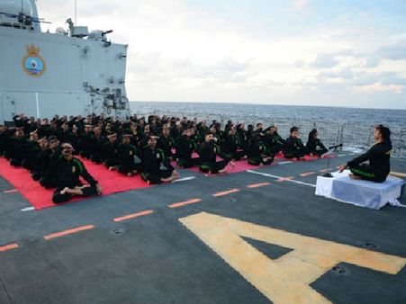 Inspired by PM Modi, Yoga Day fever lands on naval ship decks