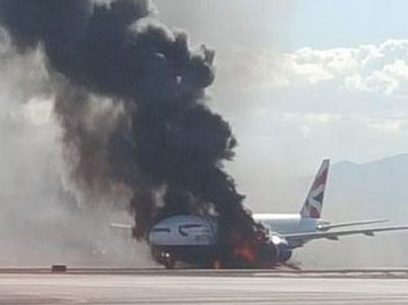 British Airways plane catches fire on Las Vegas runway; 2 hurt