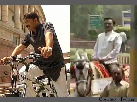 Odd-even rule: BJP MPs reach Parliament by riding horse, cycle