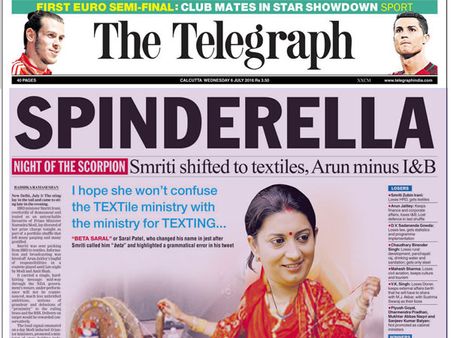 Post-shunting, Telegraph takes on Smriti Irani again; calls her 