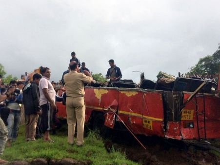 In Pics: Bus wreckage of of Maharashtra bridge tragedy found