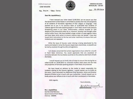 Cauvery row: Now bandh in TN, Siddaramaiah writes to Jaya to safeguard Kannadigas