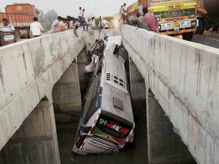 11 killed as bus plunges into canal in Andhra