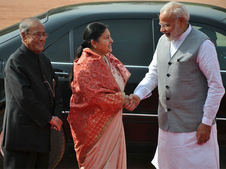 Nepalese president Bidhya Devi Bhandari meets Sushma Swaraj