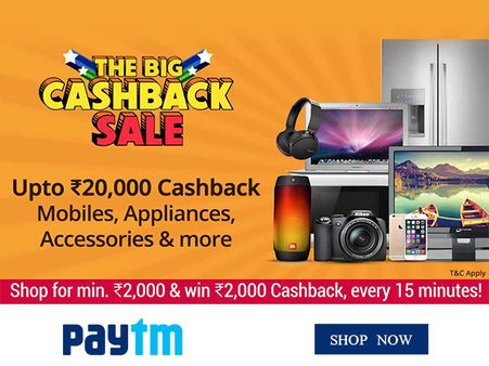Paytm 'The Big Cashback Sale' Rs.20000 Cashback + 70% Off* (Till 21st April Only)