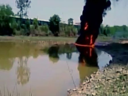 Watch how this lake in Hassan caught fire