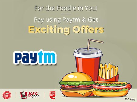 Order Food via Paytm, Get Flat 15% Cashback* at KFC, Pizza Hut, CCD, Barista & More