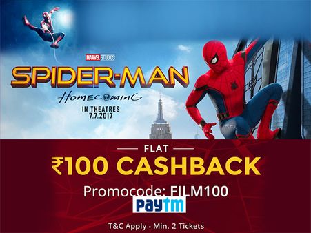 Spider-Man 'Homecoming', Get FLAT Rs. 100 Cashback on Movie Ticket* via Paytm, BMS