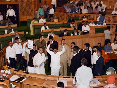 Uproar in J&K assembly, Congress and NC stage boycott