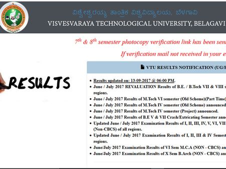 VTU B.E VII & VIII Semester Revaluation Results June/July 2017 declared, steps to check