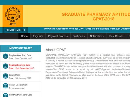 AICTE GPAT 2018 registration on October 20, exam pattern and fees