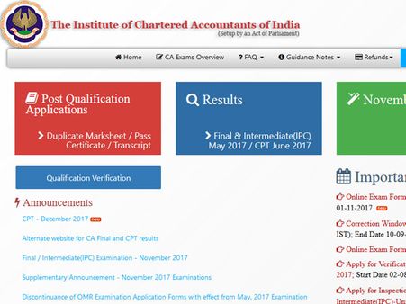ICAI CPT December 2017: Online registrations start today at icaiexam.icai.org