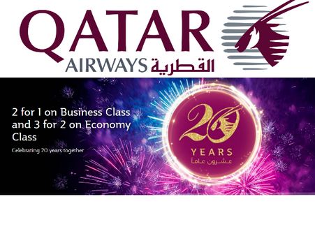 CELEBRATION: Qatar Airways 20 Years, Upto 50% Off*