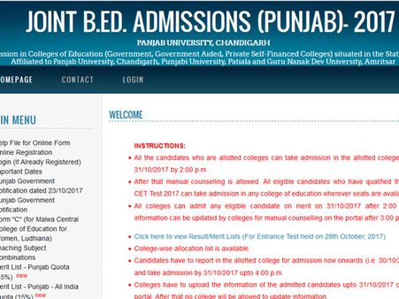 Panjab University B.Ed. Common Entrance Test Result 2017 declared