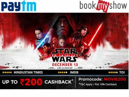 Star Wars Fans: The Last Jedi Tickets Upto Rs.200 Cashback*